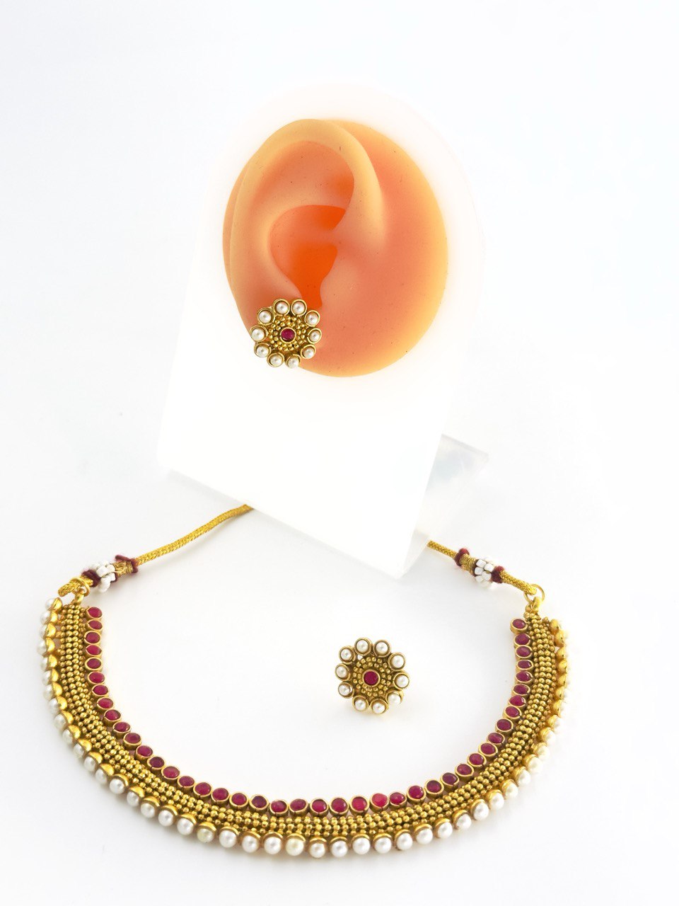 Ruby gold plated necklace set