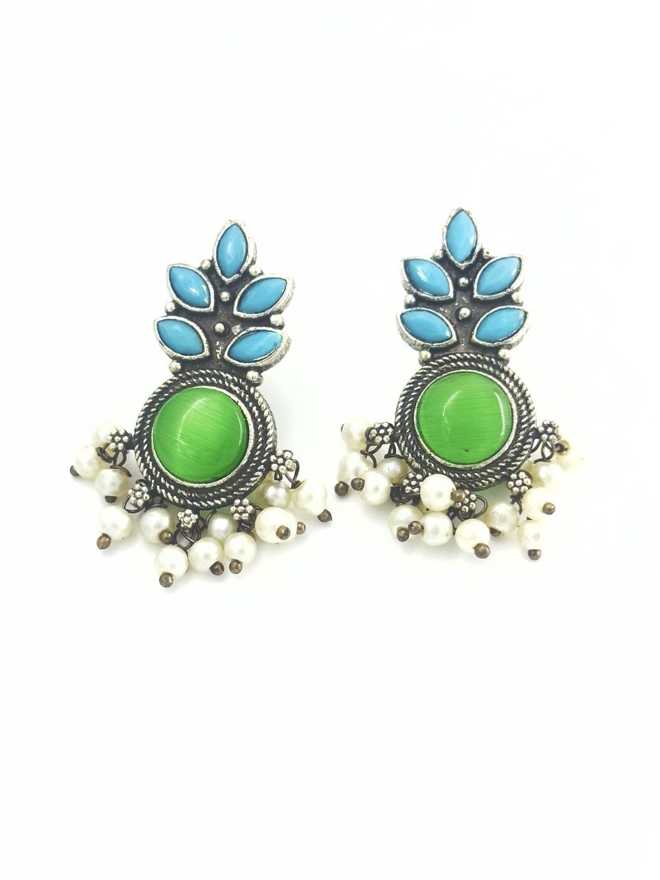 Multicolour oxidised german silver dangler