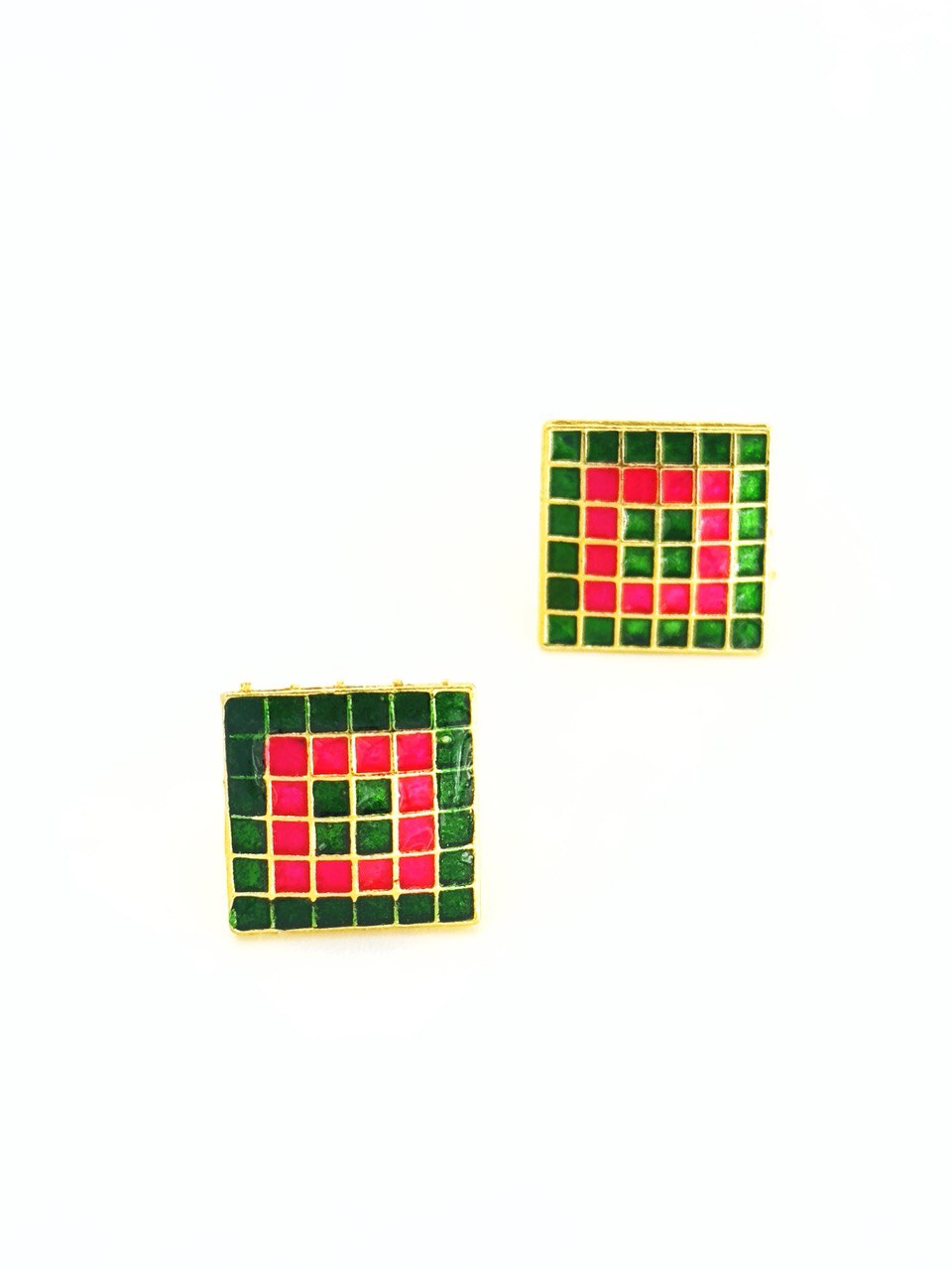 Green Meenakari Studs