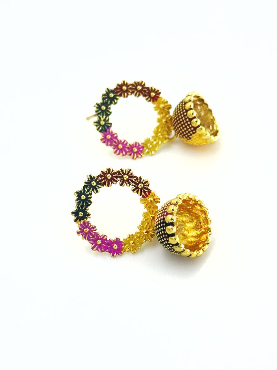 Multicolour Meenakari Jhumkis