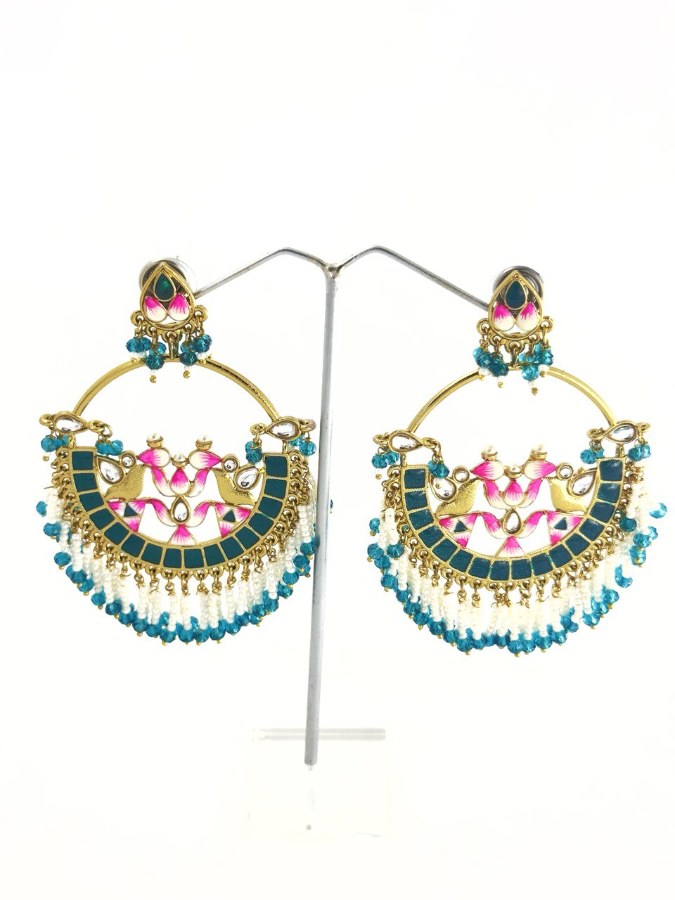 Blue Meenakari Chandbali Earring