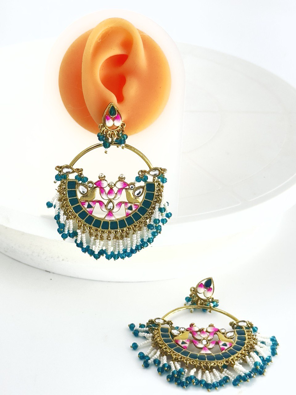 Blue Meenakari Chandbali Earring