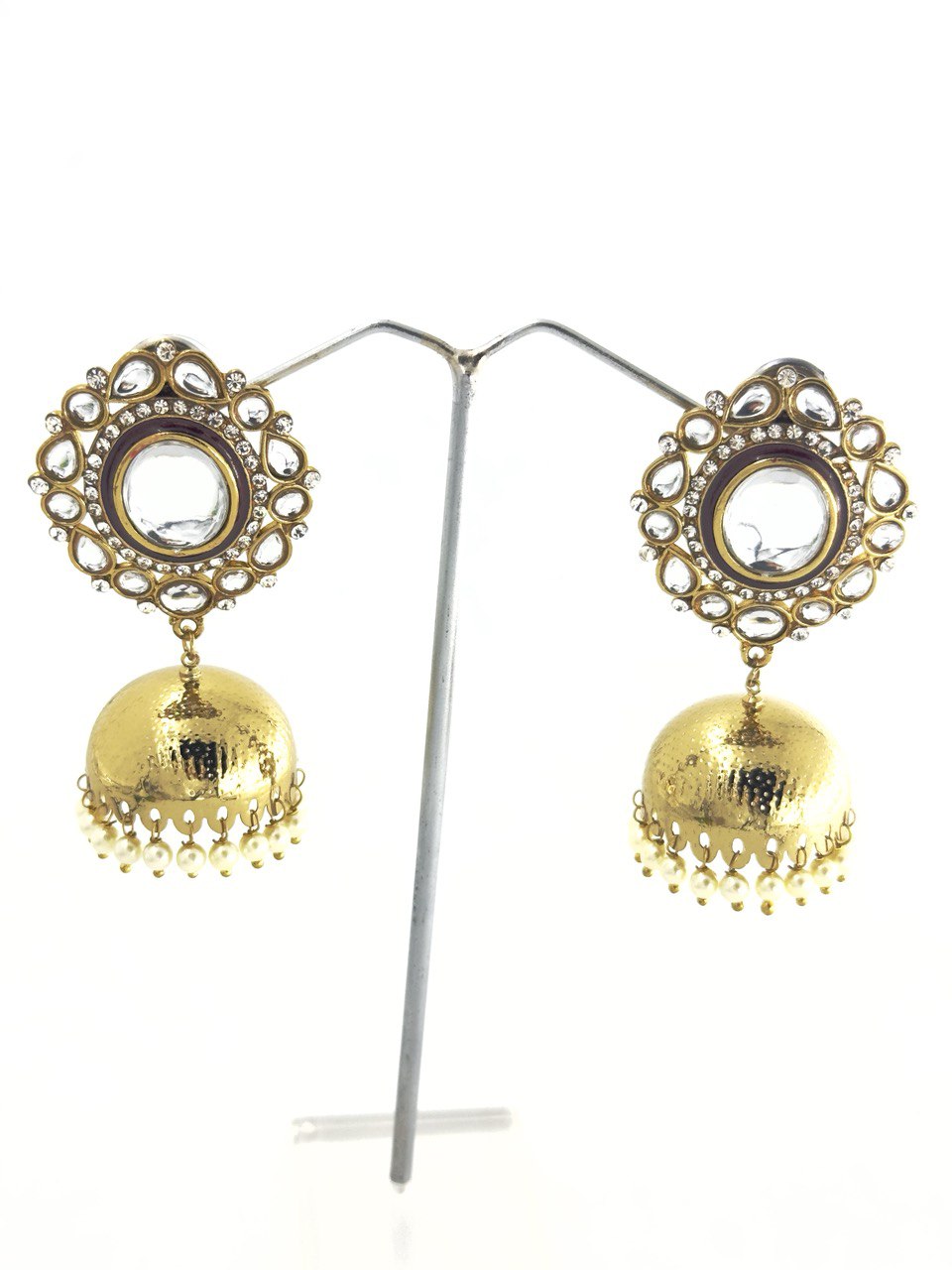 Brown Kundan Jhumkis