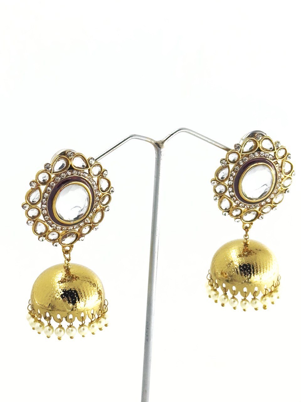 Brown Kundan Jhumkis
