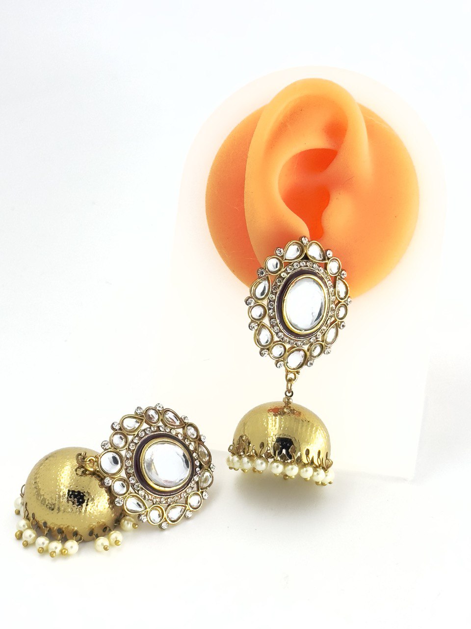 Brown Kundan Jhumkis