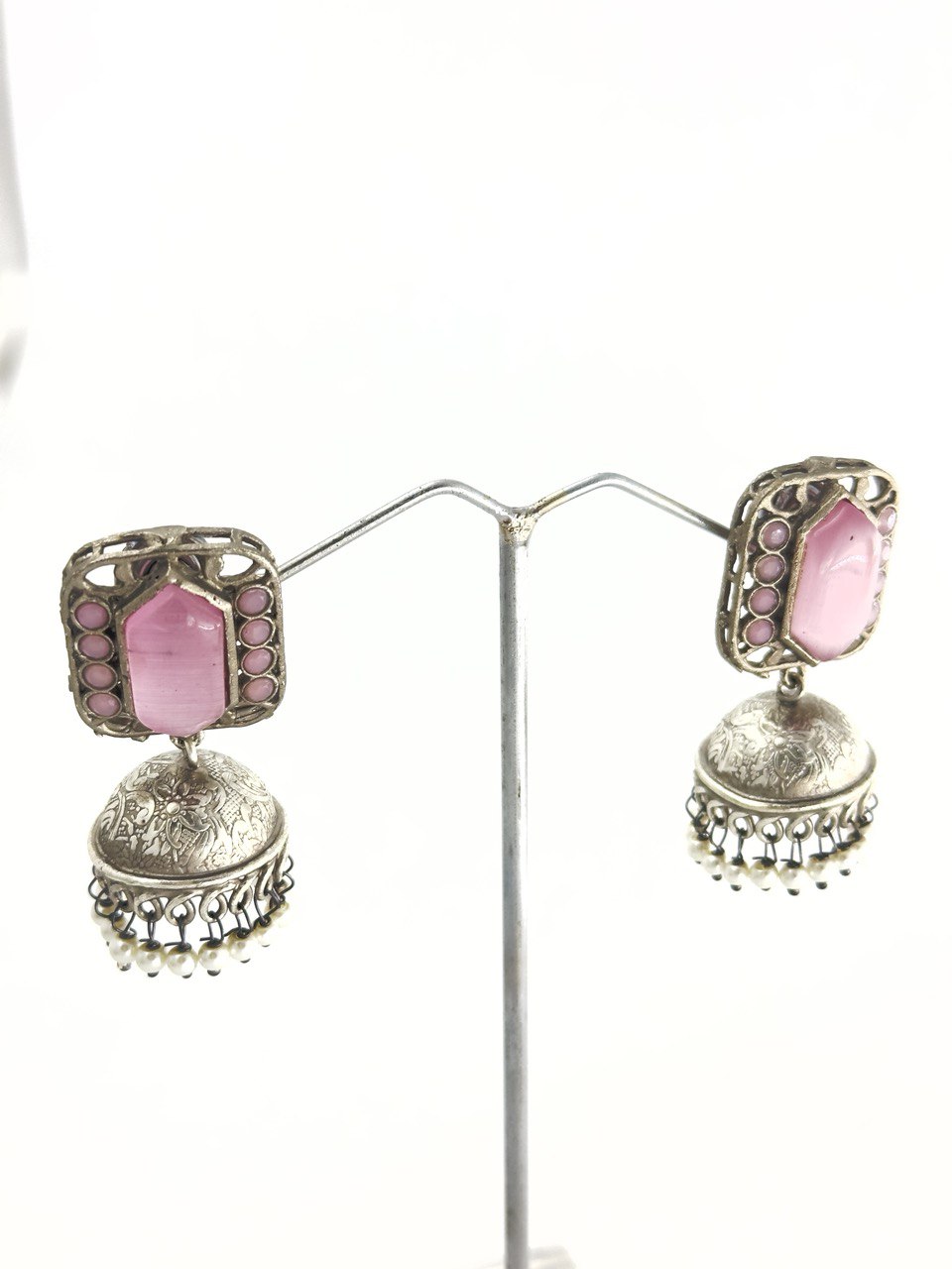 Pink Antique Jhumkis