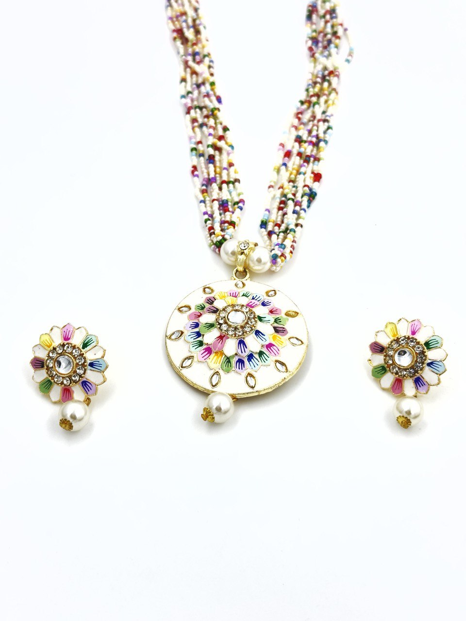 White Meenakari beads set