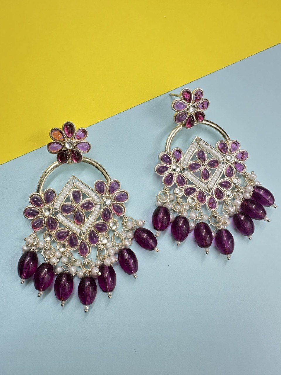 Lavender Chandbali Earrings