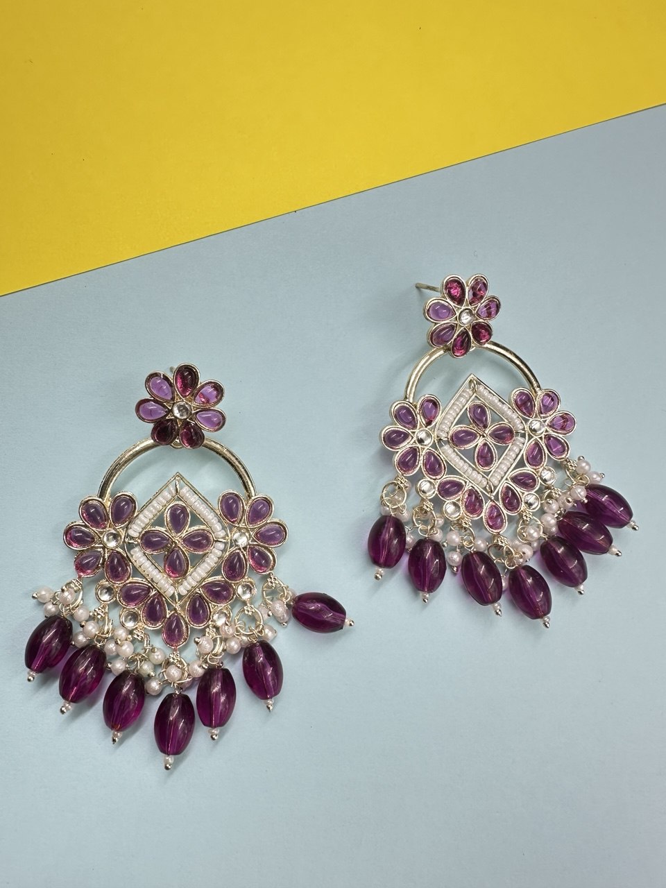 Lavender Chandbali Earrings