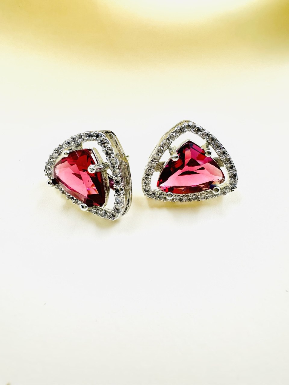 Geometric pink purple Triangular American Diamond studs