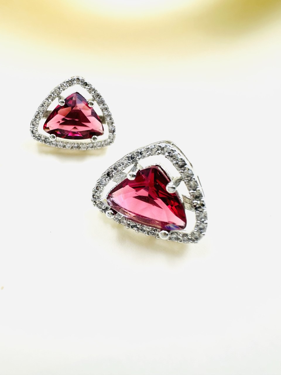 Geometric pink purple Triangular American Diamond studs