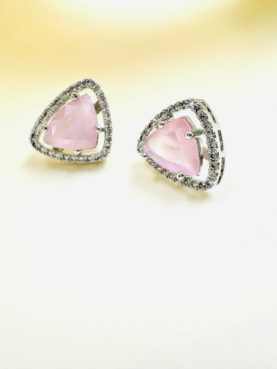 Geometric pink purple Triangular American Diamond studs
