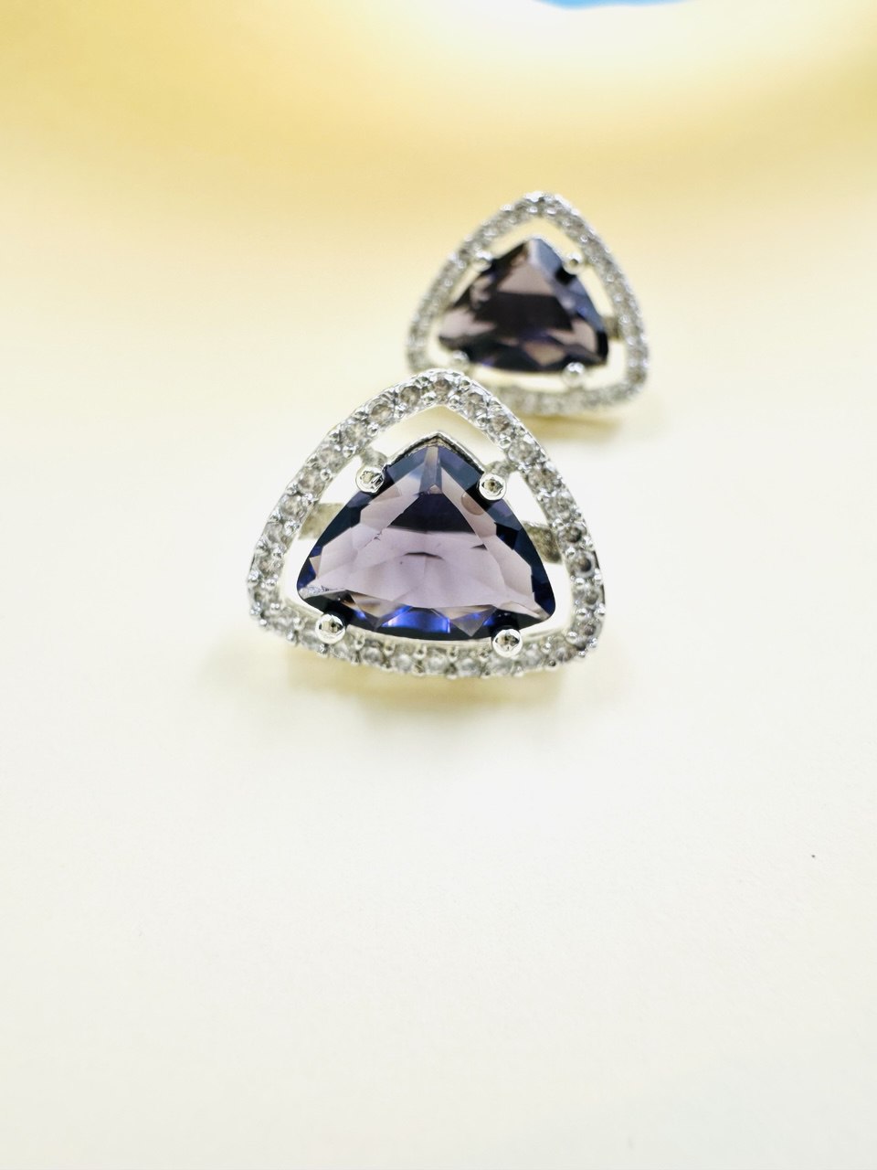 Geometric purple Triangular American Diamond studs