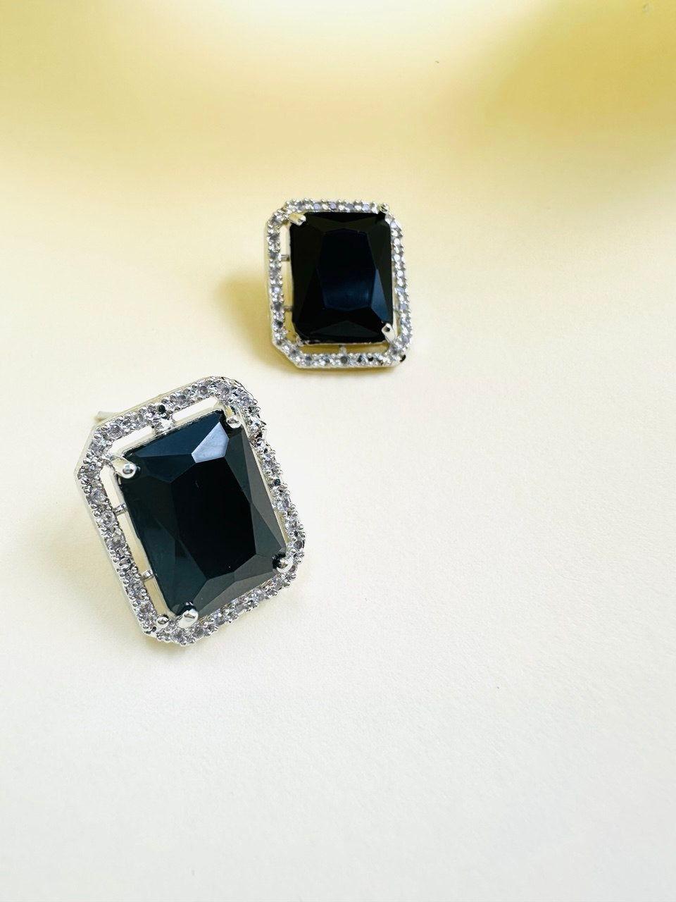 Geometric Black Square American Diamond studs