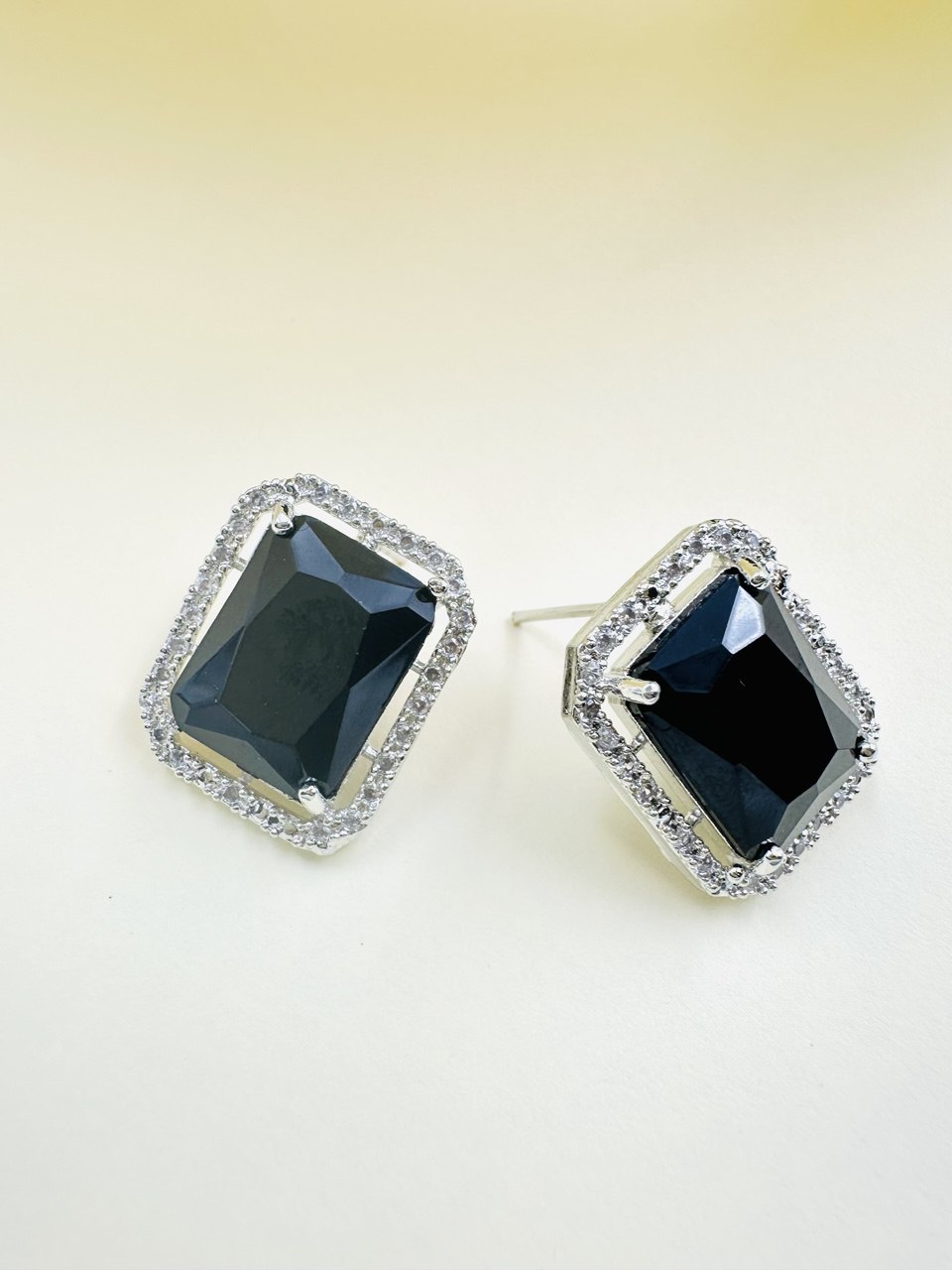 Geometric Black Square American Diamond studs