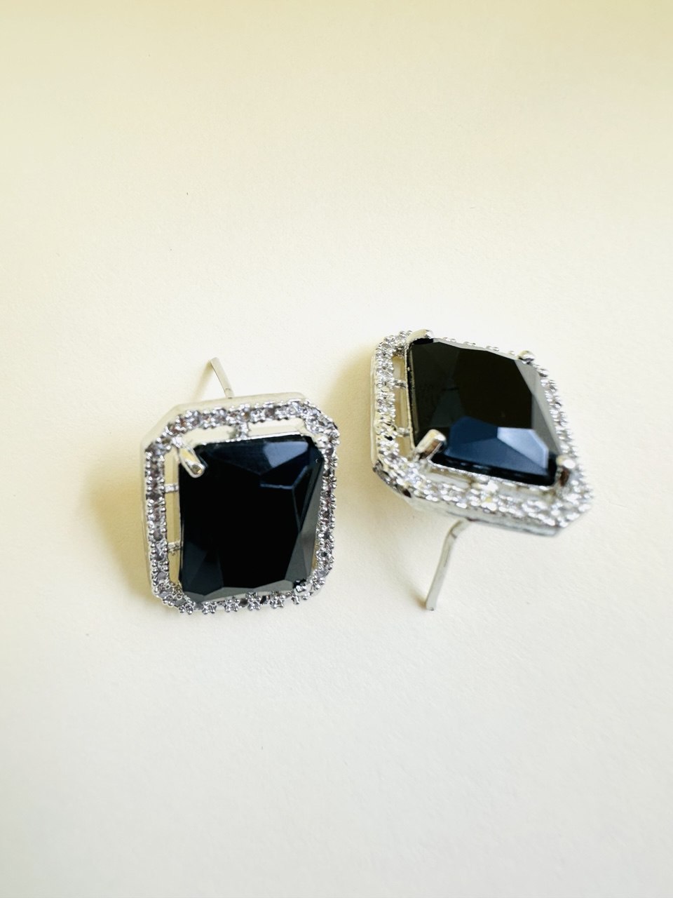 Geometric Black Square American Diamond studs