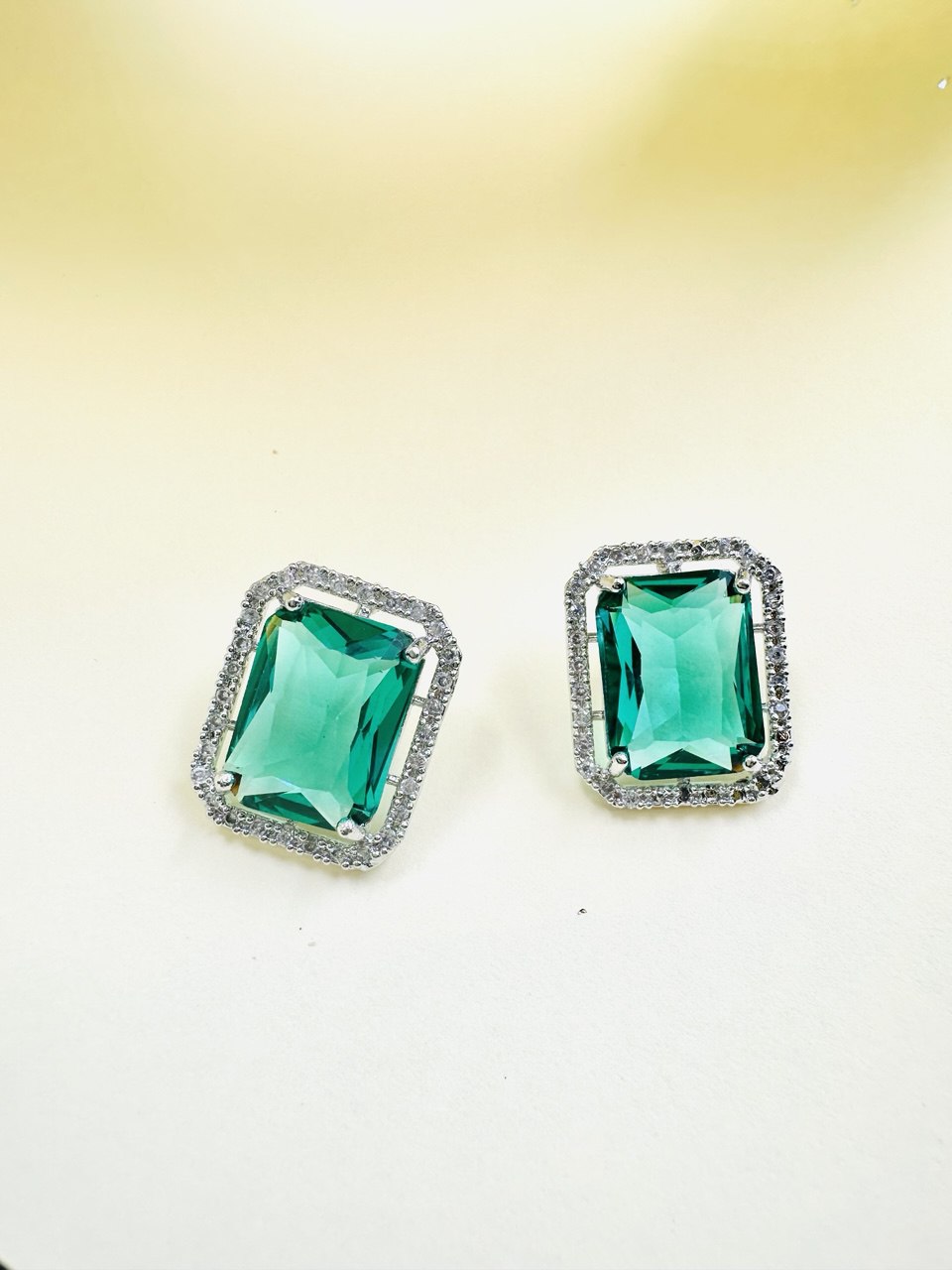 Geometric blue Square American Diamond studs