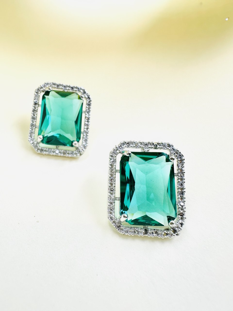 Geometric blue Square American Diamond studs