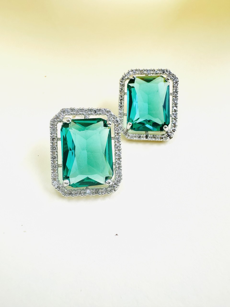 Geometric blue Square American Diamond studs