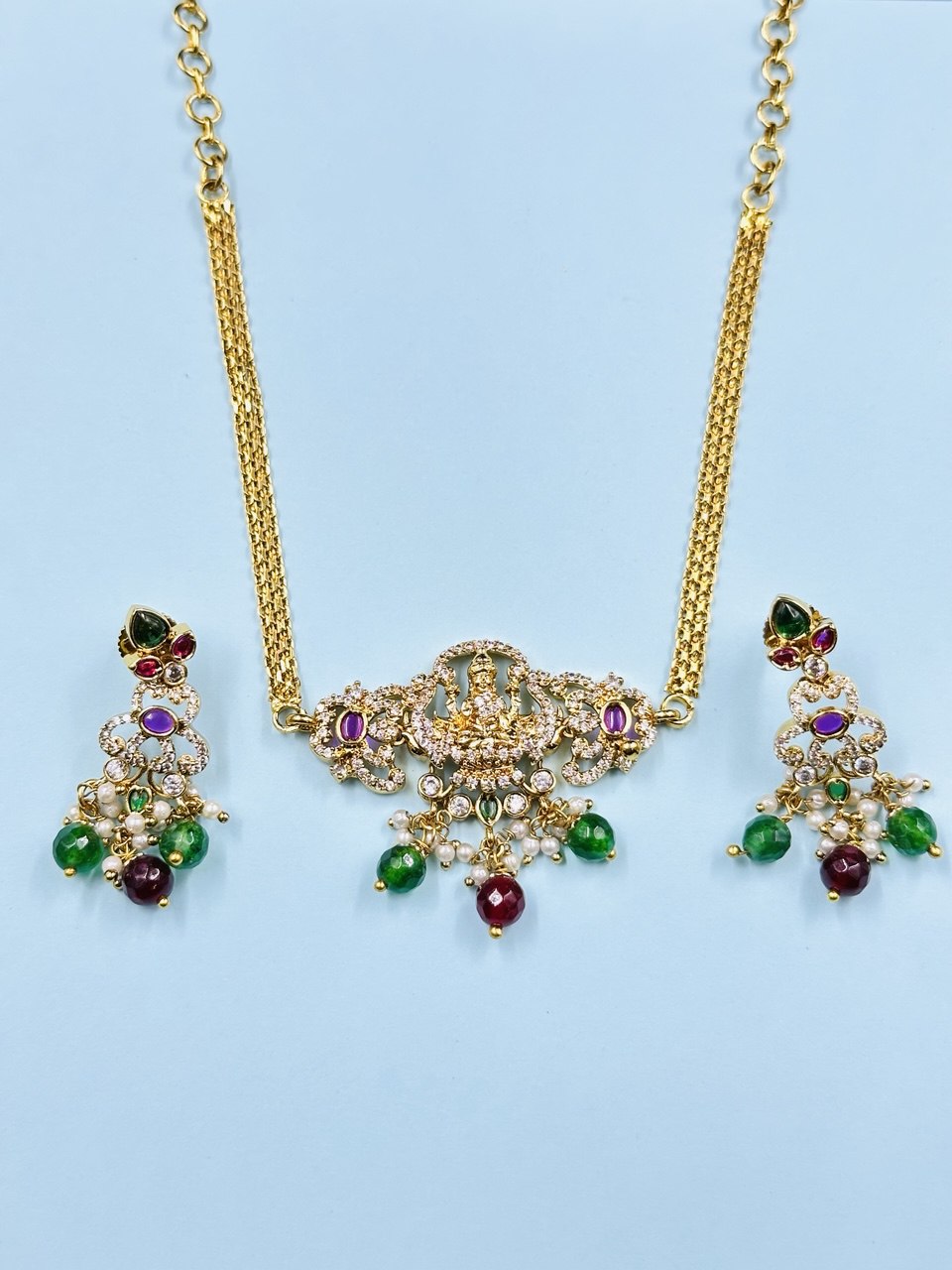 Multicolour gold plated choker set