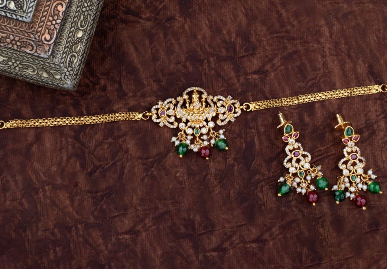 Multicolour gold plated choker set