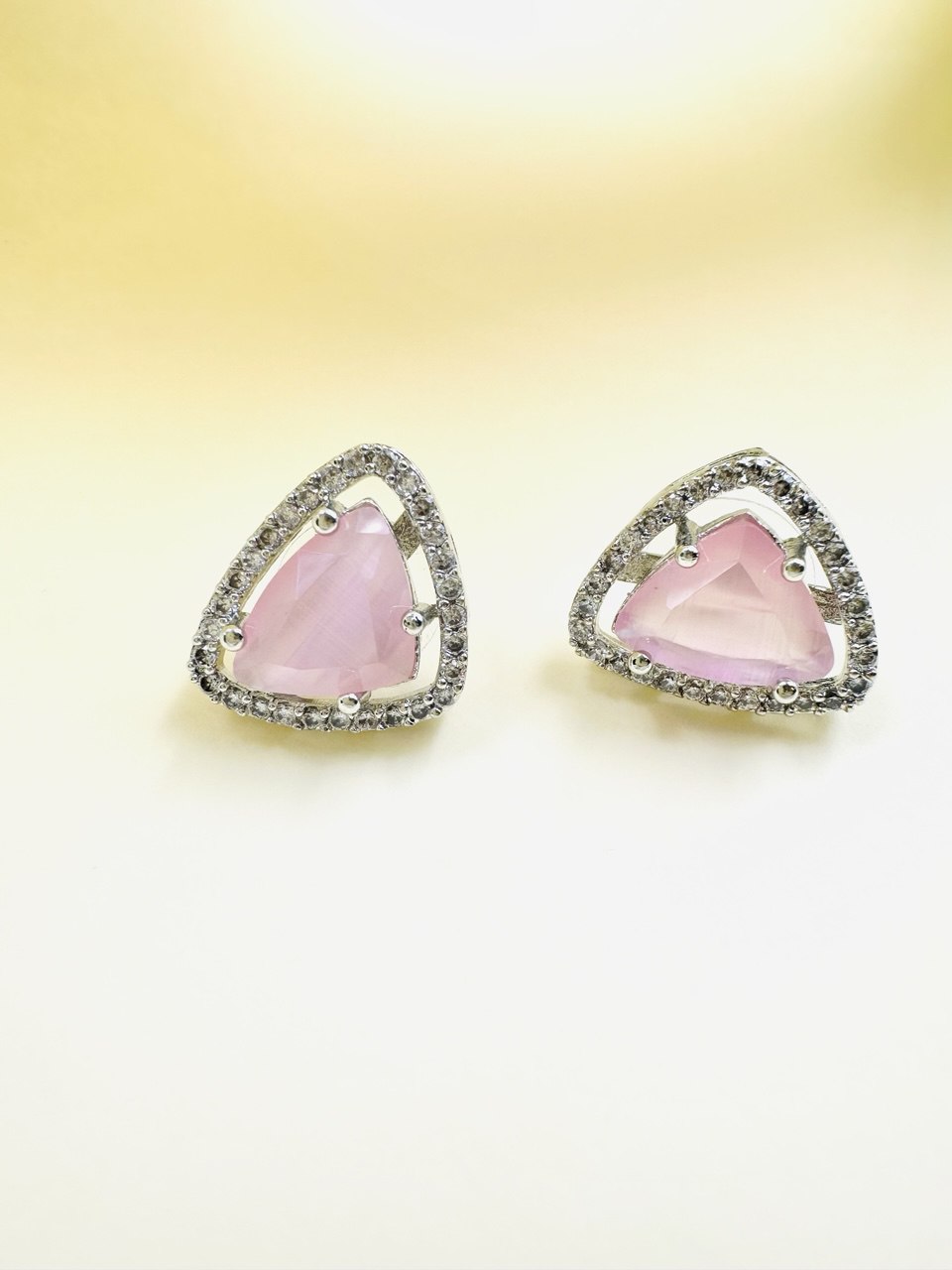 Geometric pink purple Triangular American Diamond studs