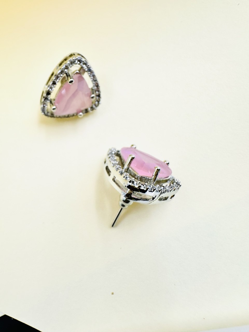 Geometric pink purple Triangular American Diamond studs