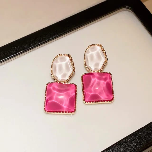 Pink  and white stone dangler  earrings