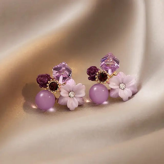 Purple flower shape Korean stud earrings