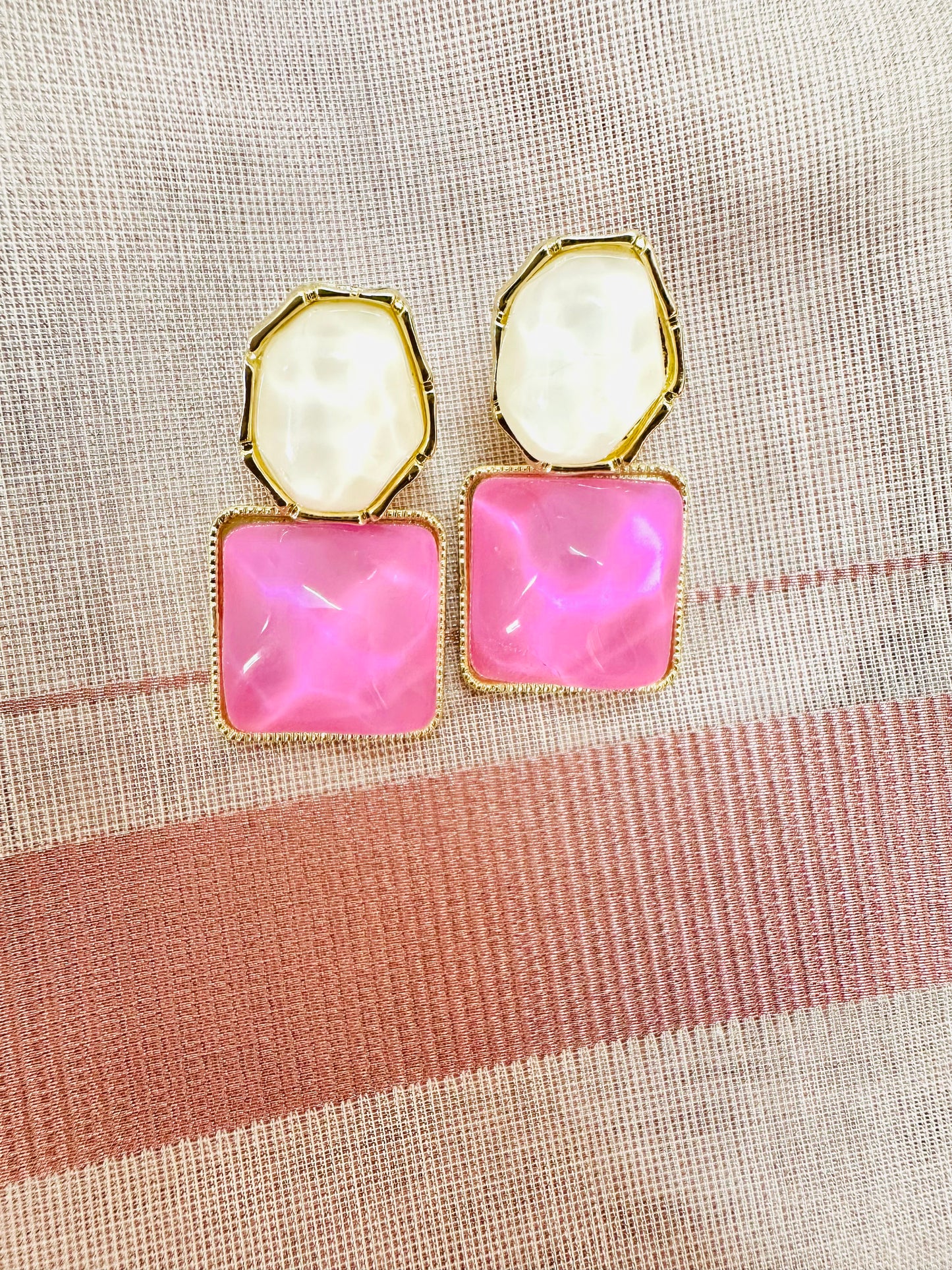 Pink  and white stone dangler  earrings
