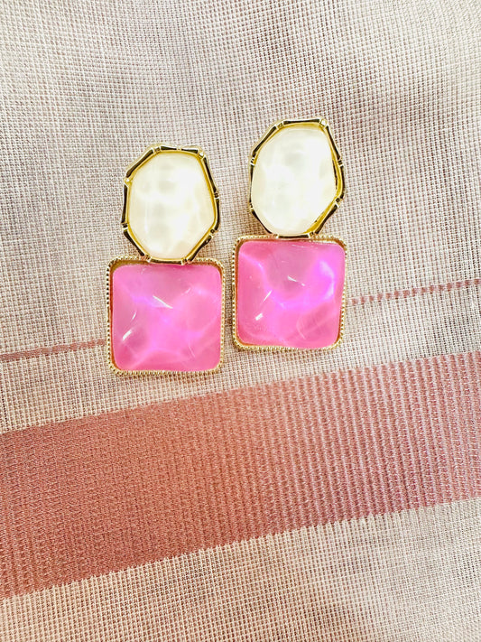 Pink  and white stone dangler  earrings