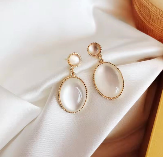opal oval drop stone dangler earrings