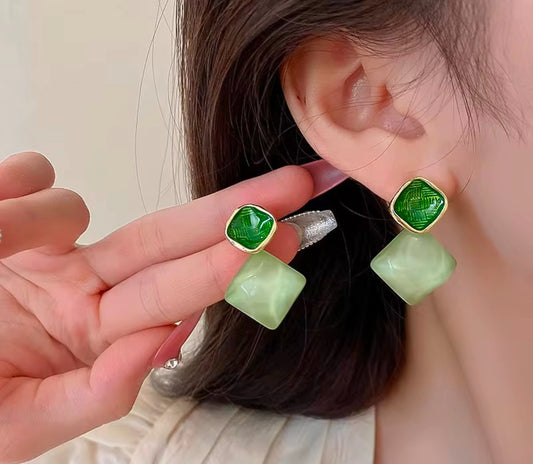 Green oil dripping acrylic dangler earrings