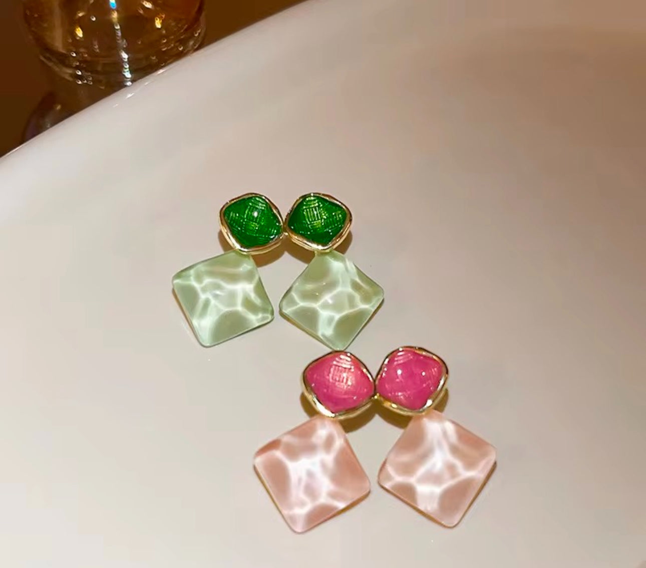 Pink oil dripping acrylic dangler earrings