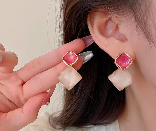 Pink oil dripping acrylic dangler earrings