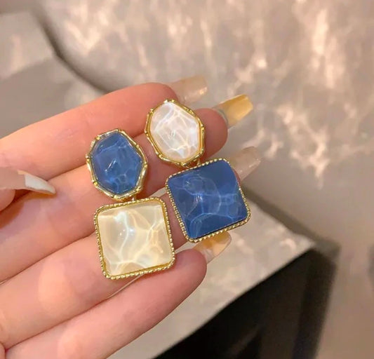 Blue and white stone dangler  earrings