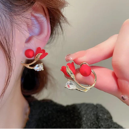 French style red pearl heart   earrings