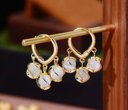 Moon opal drop huggie  earrings