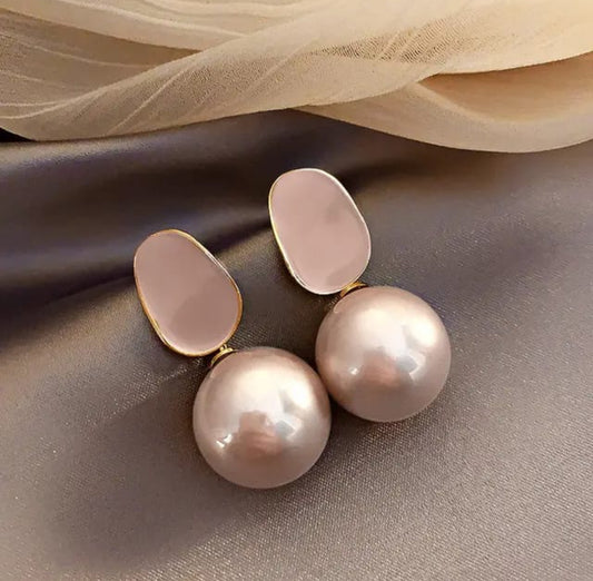Pink pearl dangler Korean earrings