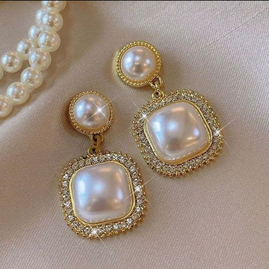 pearl drop square dangler Korean earrings