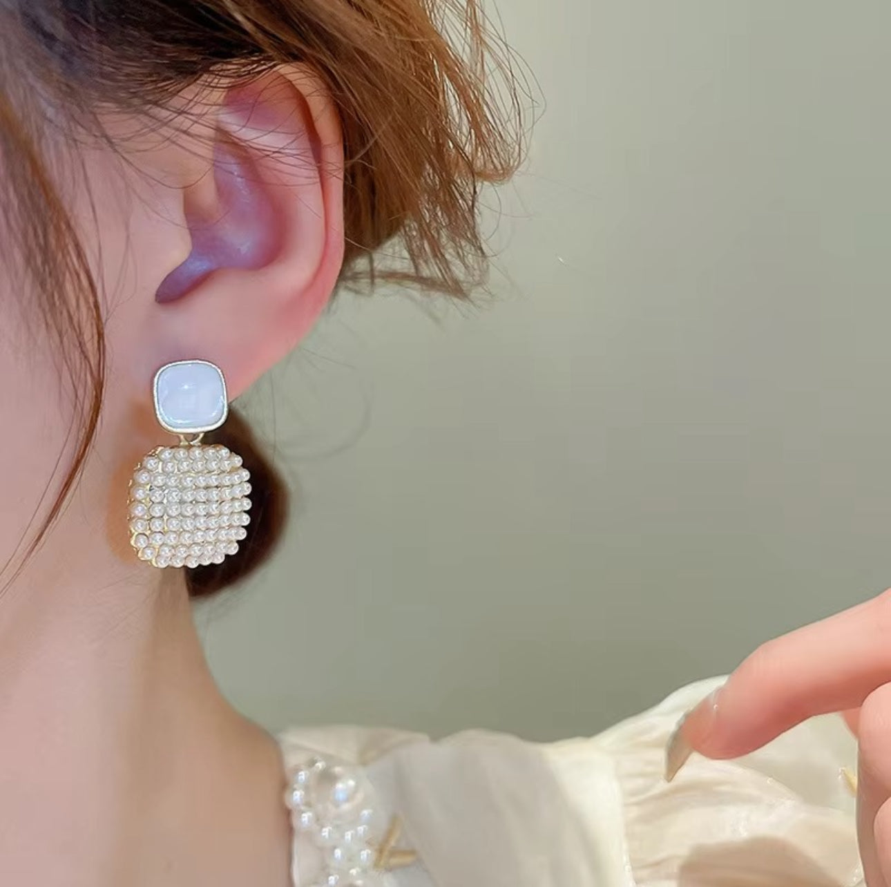 Geometric Pearl square drop earrings
