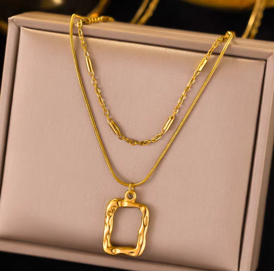Hollow square double layered anti tarnish necklace