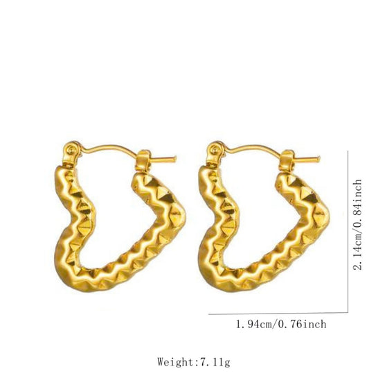Textured heart hoop anti tarnish earrings
