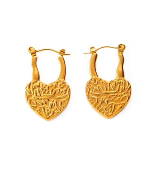 Textured heart lock anti tarnish earrings