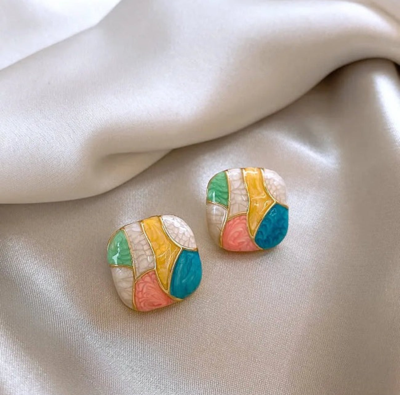 Enamel candy colour square studs