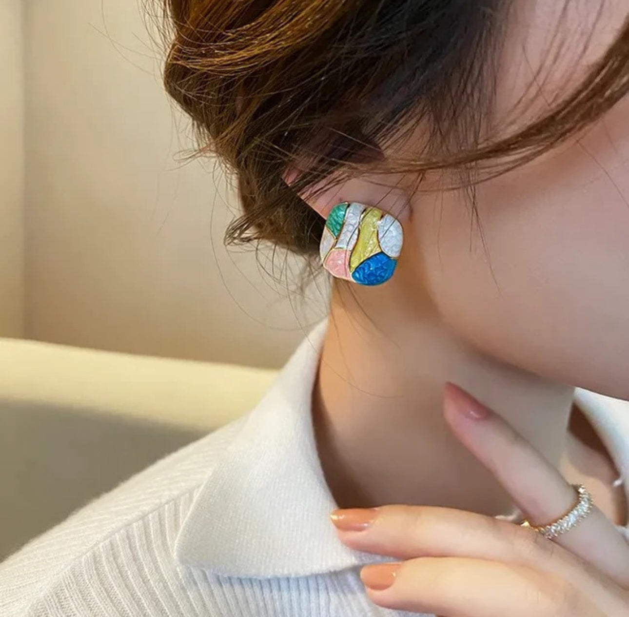Enamel candy colour square studs