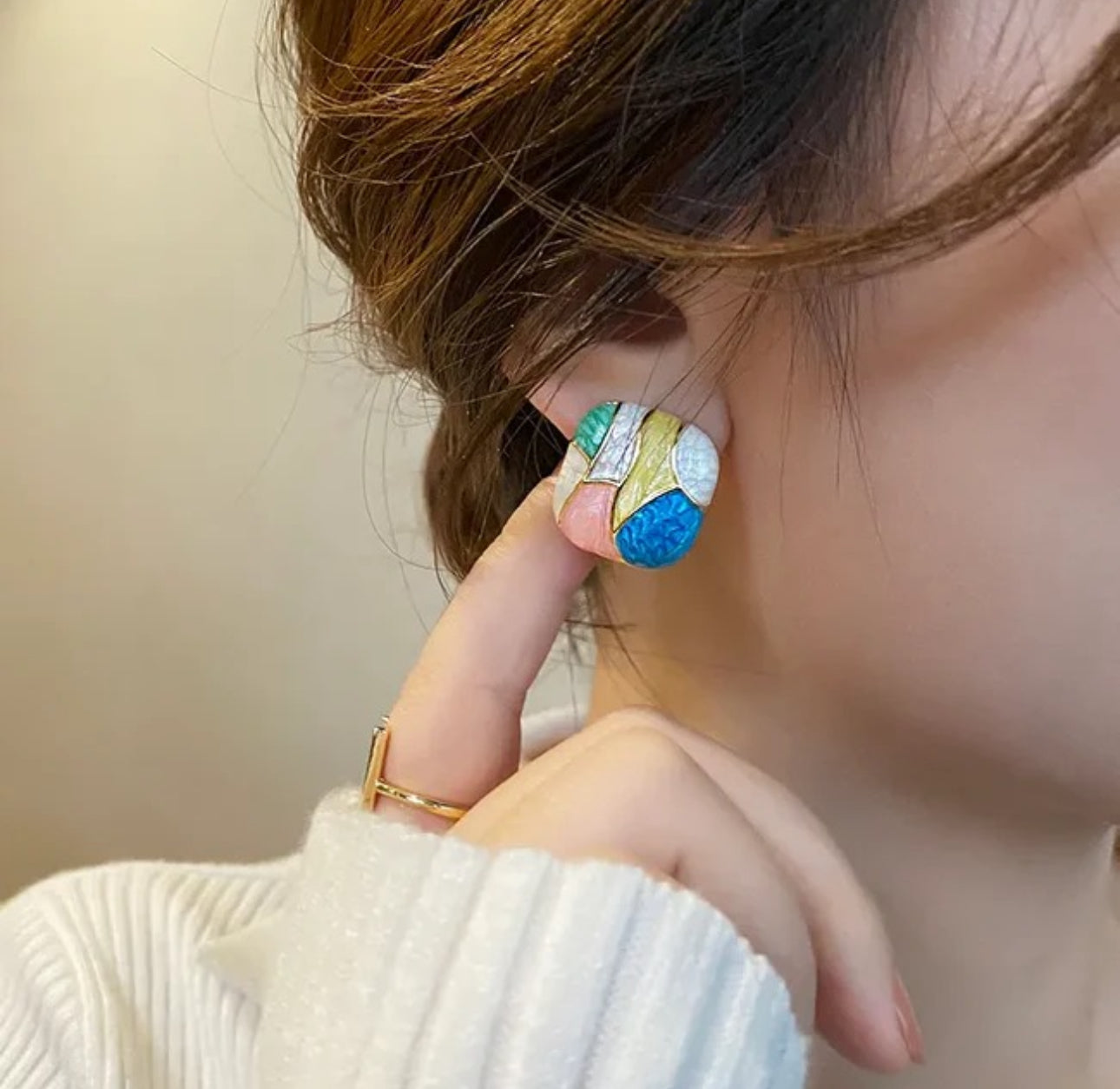 Enamel candy colour square studs