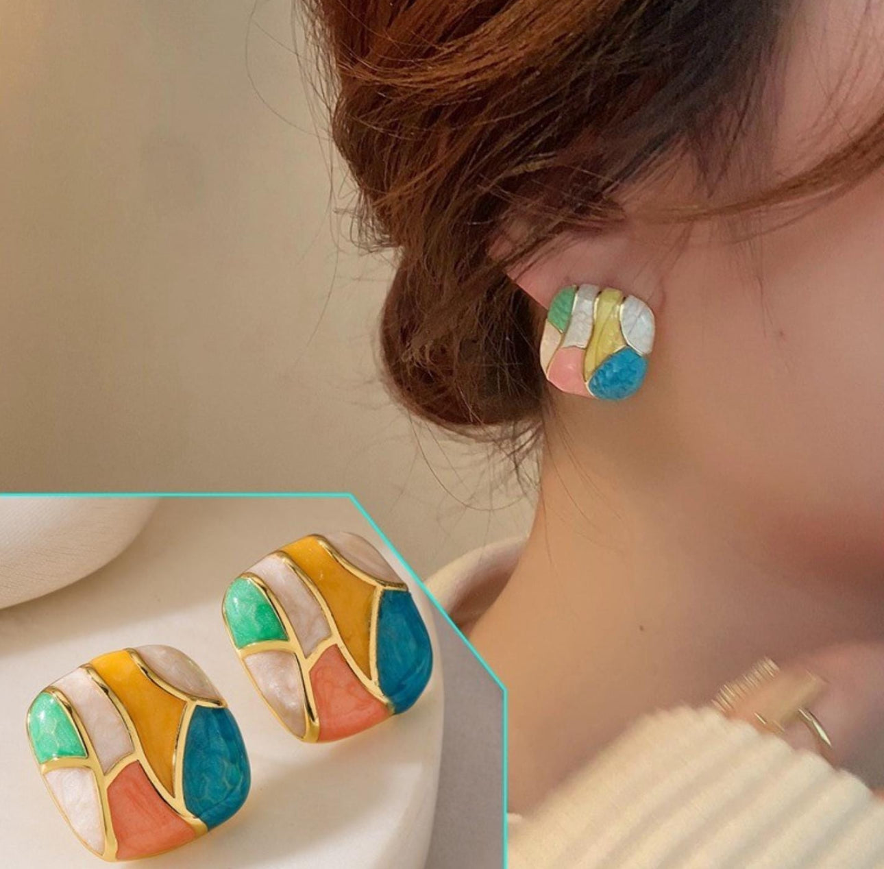 Enamel candy colour square studs