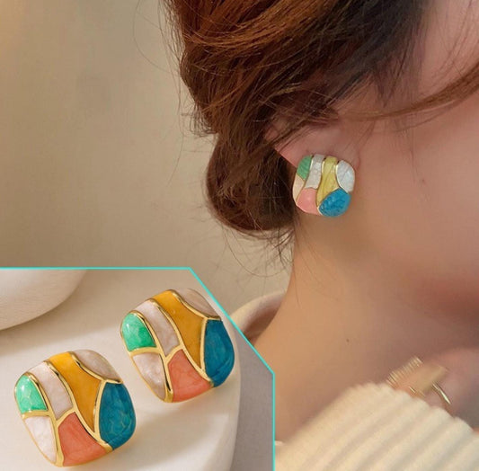 Enamel candy colour square studs