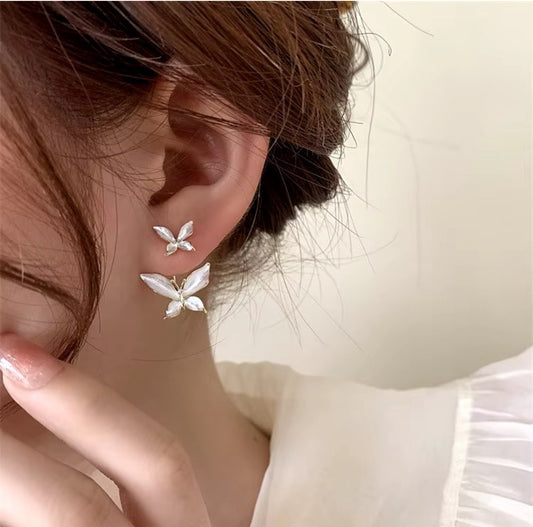 Enamel white butterfly stud earrings
